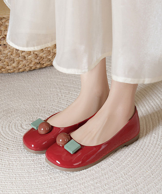 Red Decorated Comfy Penny Loafers Cowhide Leather
