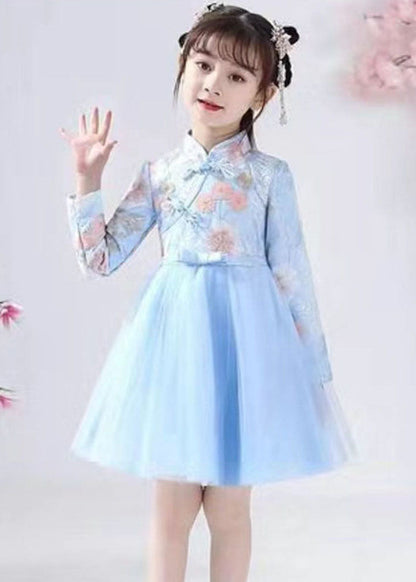Red Embroideried Tassel Button Kids Mid Dresses Fall