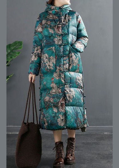 Red Hooded Print Duck Down Winter Down Coat