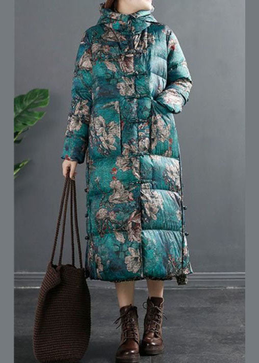 Red Hooded Print Duck Down Winter Down Coat