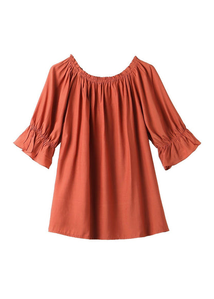 Red O-neck Neck Tiie Side Open Shirts Short Sleeve