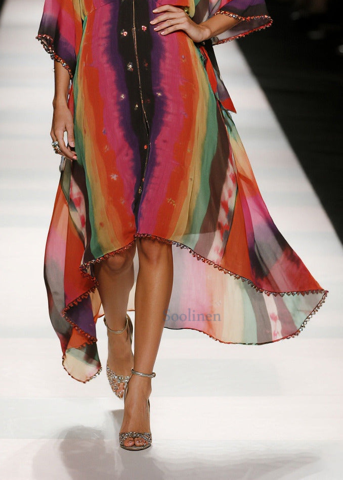 Red Oversized Tie Dye Draping Chiffon Vacation Dresses Summer