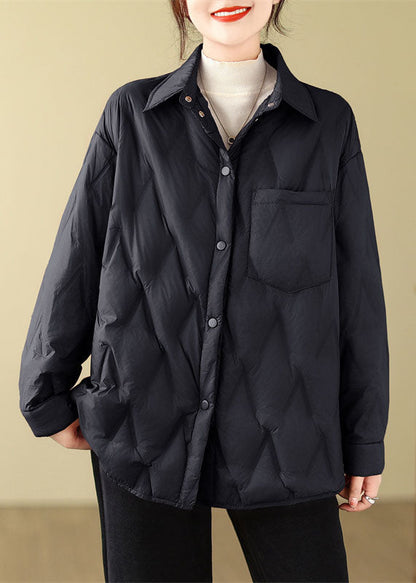 Red Peter Pan Collar Pockets Button Parkas Winter