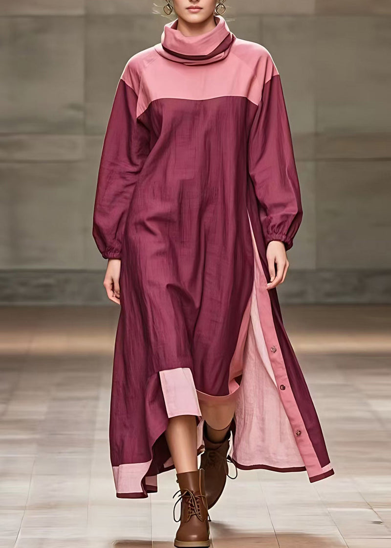 Red Side Open Long Dresses Long Sleeve