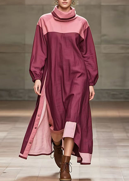 Red Side Open Long Dresses Long Sleeve