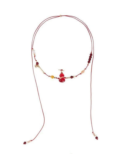 Red String Reinforced Glass Calabash Pendant Necklace