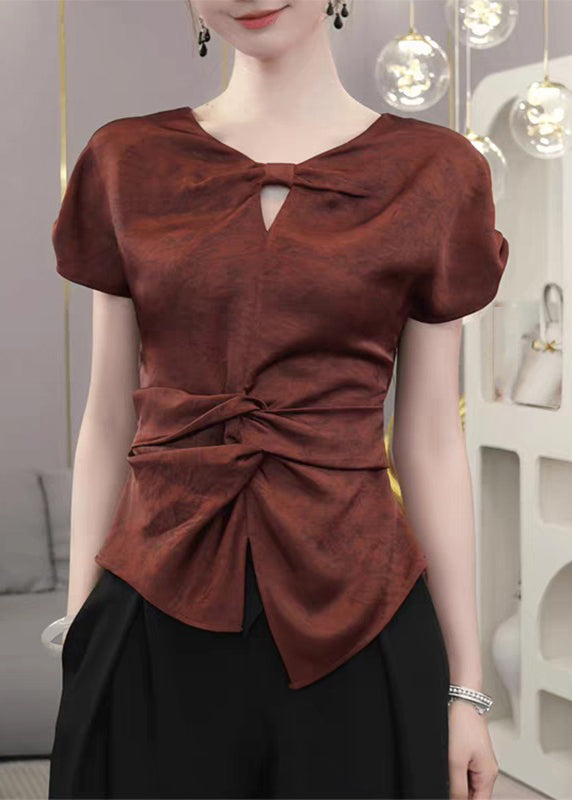 Red V Neck Cinched Shirts Summer