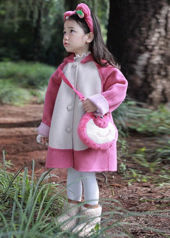 Rose Hooded Button Patchwork Coat Long Sleeve