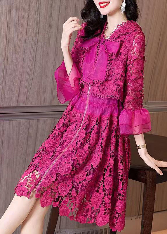 Rose Hooded Embroideried Patchwork Lace Dresses Fall