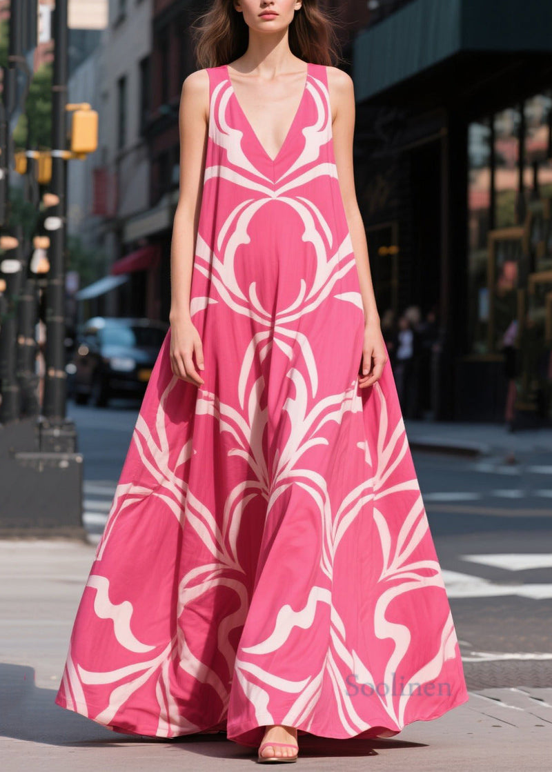 Rose Oversized Print Chiffon Maxi Dresses Summer