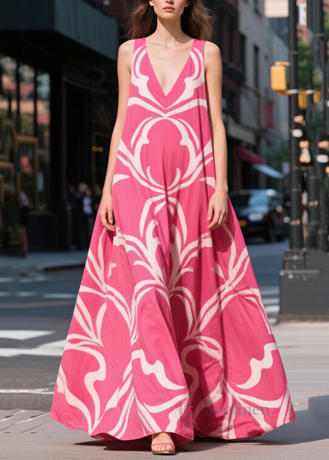 Rose Oversized Print Chiffon Maxi Dresses Summer