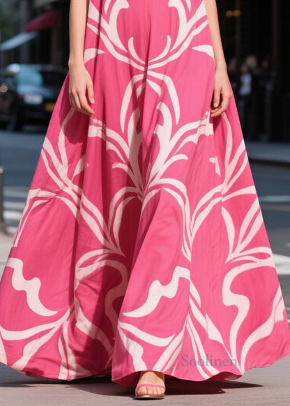 Rose Oversized Print Chiffon Maxi Dresses Summer