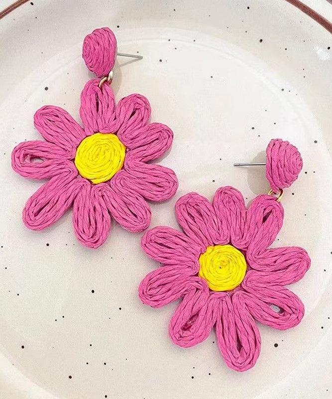 Rose Sterling Silver Handmade Weaving Sunflower Drop Earrings