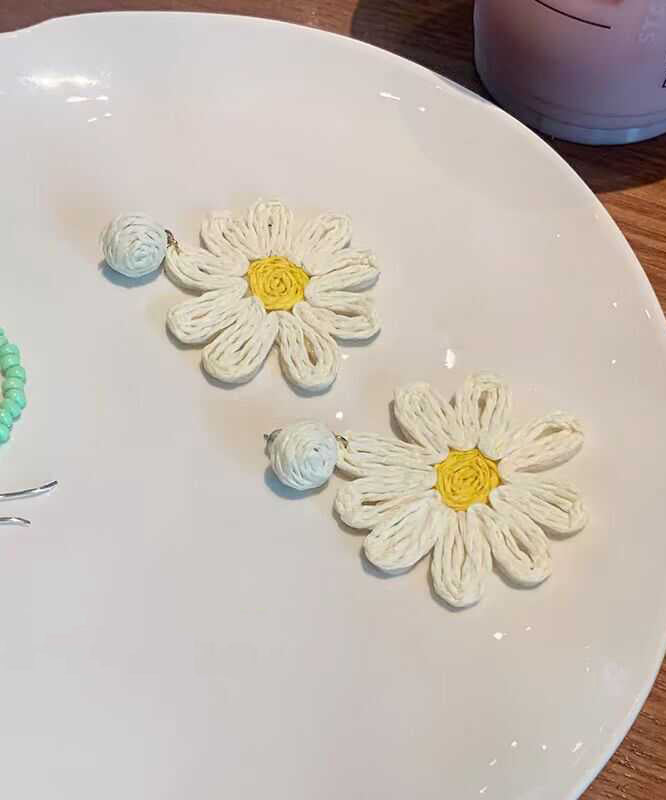 Rose Sterling Silver Handmade Weaving Sunflower Drop Earrings