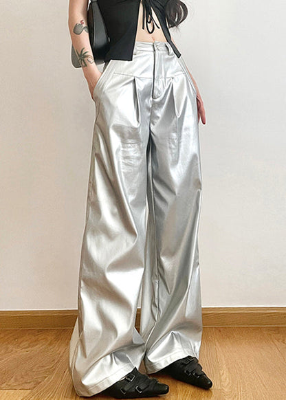 Silver Pockets High Waist Wide Leg Pants Summer