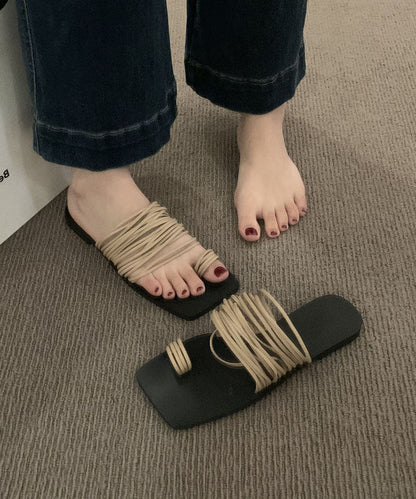 Soft Splicing Khaki Slide Sandals Peep Toe