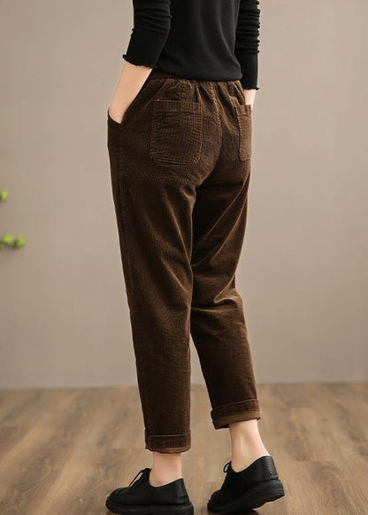 Spring Trousers Chocolate Sewing Elastic Waist Patchwork Pant