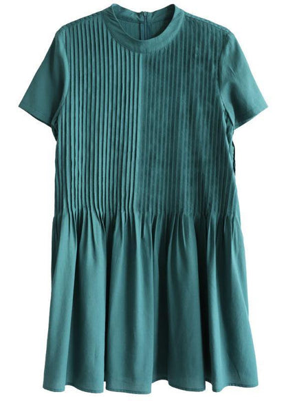 Tea Green O-neck Patchwork Summer Holiday Dress Short Sleeve