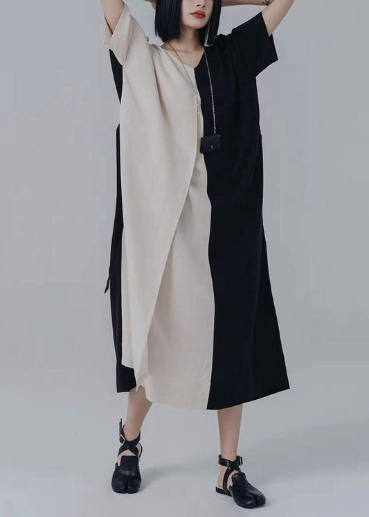 V Neck Asymmetrical Patchwork Tie Waist Long Dresses Summer
