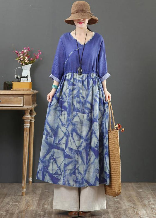 V Neck Patchwork Spring Quilting Clothes Runway Purple Print Dress