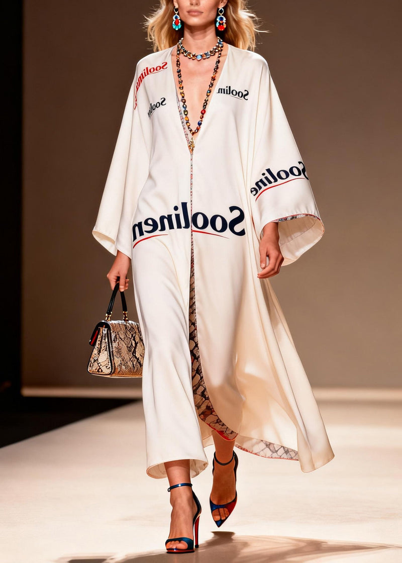 V Neck Print Patchwork Chiffon Ankle Dress Spring