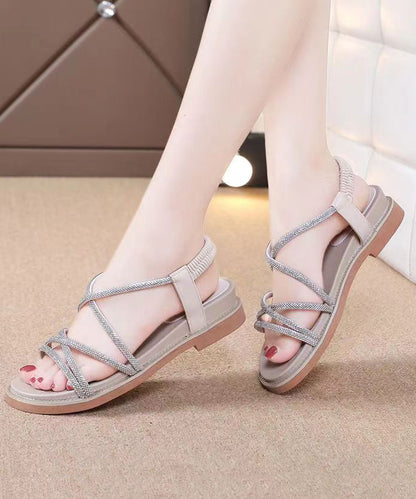 Versatile Black Hollow Out Peep Toe Zircon Walking Sandals