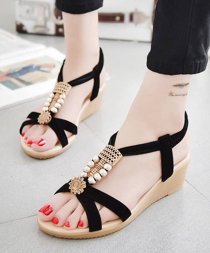 Wedge Sandals Comfortable Black Suede