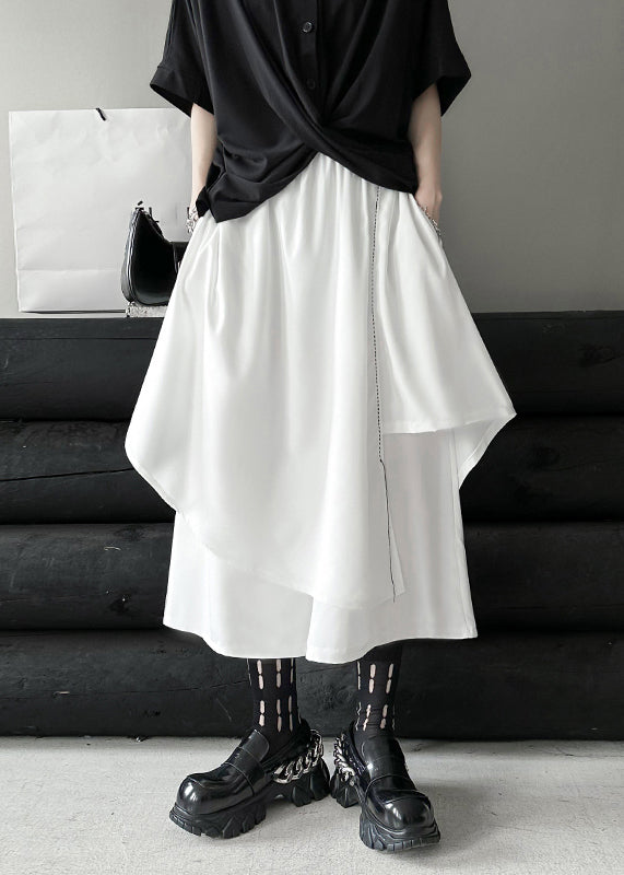 White Asymmetrical Elastic Waist Patchwork Cotton Pants Skirt Fall