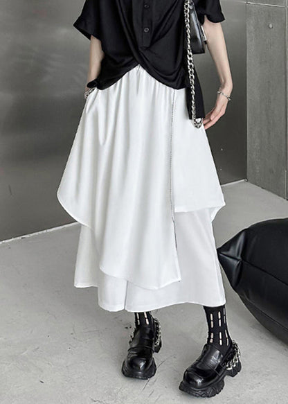 White Asymmetrical Elastic Waist Patchwork Cotton Pants Skirt Fall