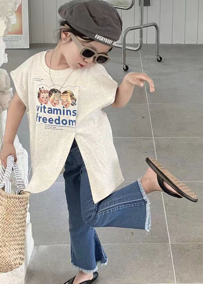 White Asymmetrical Patchwork T Shirts and Denim Pants Two Piece Set Short Sleeve