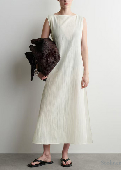 White Backless Side Open Cotton Robe Dresses Sleeveless