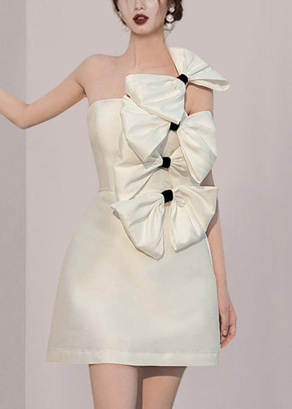White Bow Silk Mid Dress Sleeveless