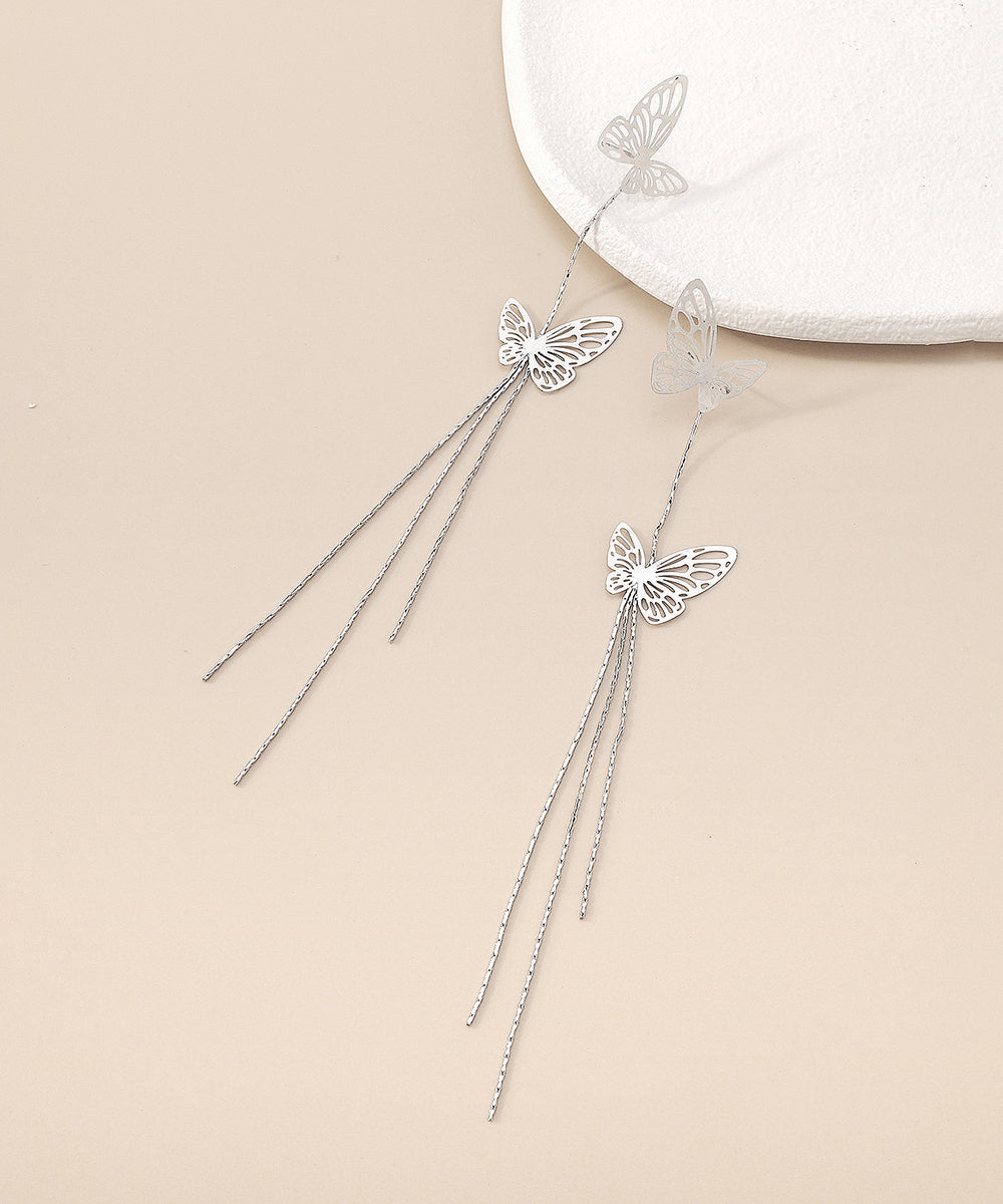 White Butterfly Tassel Zircon Drop Earrings
