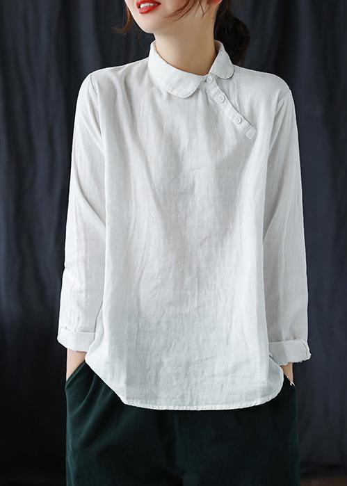 White Flower Clothes Lapel Button Down Spring Blouses