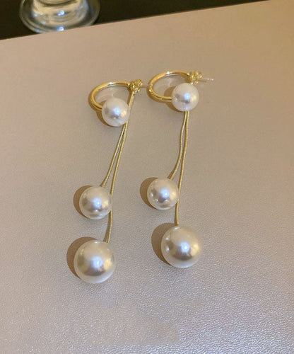 White Copper Pearl Tassel Drop Earrings