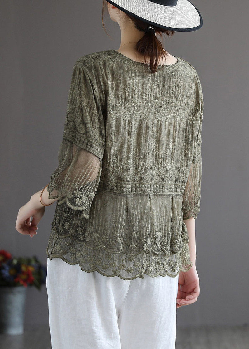 White Embroidered Lace Patchworktops Half Sleeve
