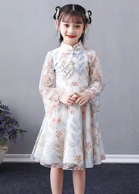 White Embroideried Patchwork Hollow Out Tulle Maxi Dress Long Sleeve