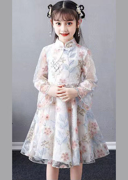 White Embroideried Patchwork Hollow Out Tulle Maxi Dress Long Sleeve