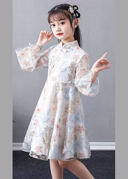 White Embroideried Patchwork Hollow Out Tulle Maxi Dress Long Sleeve