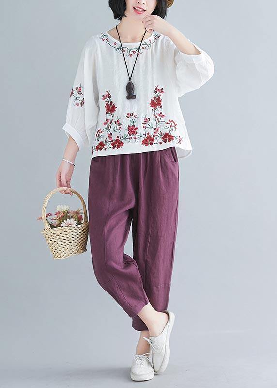 White Embroideried Shirt Summer Cotton Linen