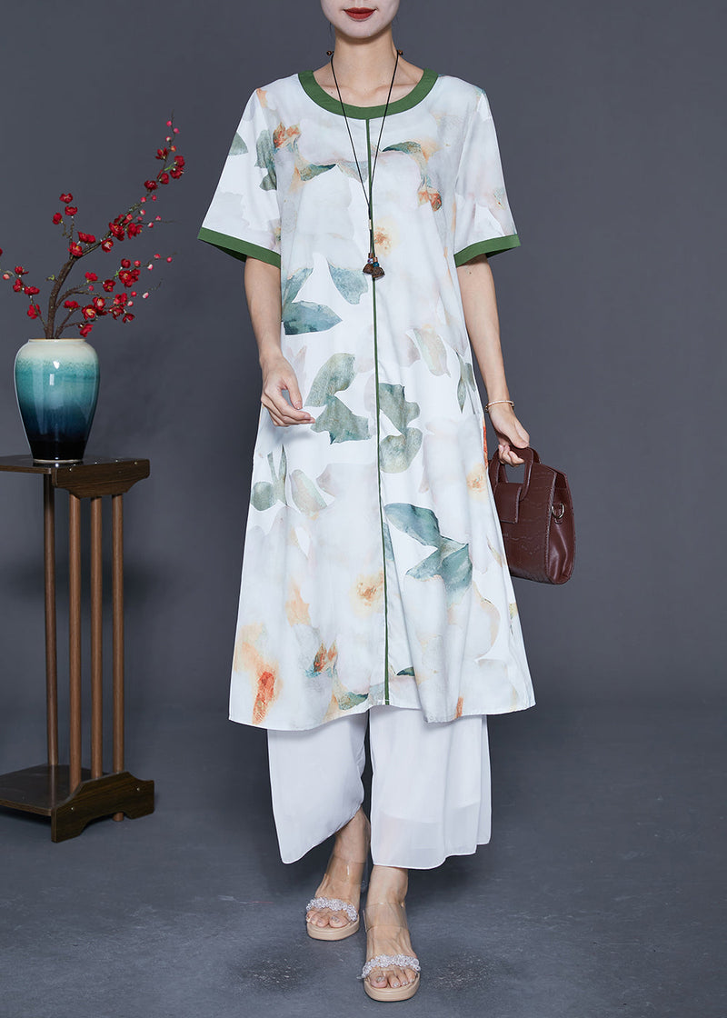 White O-neck Patchwork Print Cotton Dresses Summer