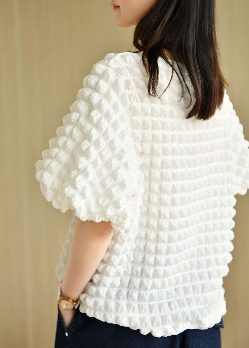 White O-neck Puff Sleeve Summer Cotton Tops