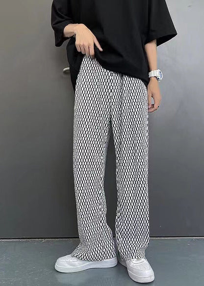 White Oversized Plaid Pants Long Spring