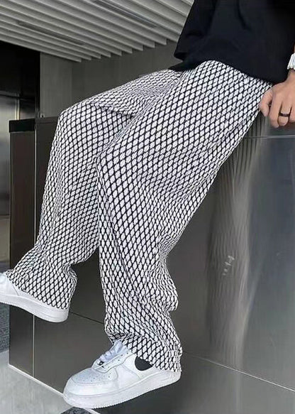 White Oversized Plaid Pants Long Spring