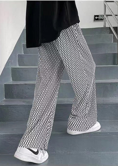 White Oversized Plaid Pants Long Spring