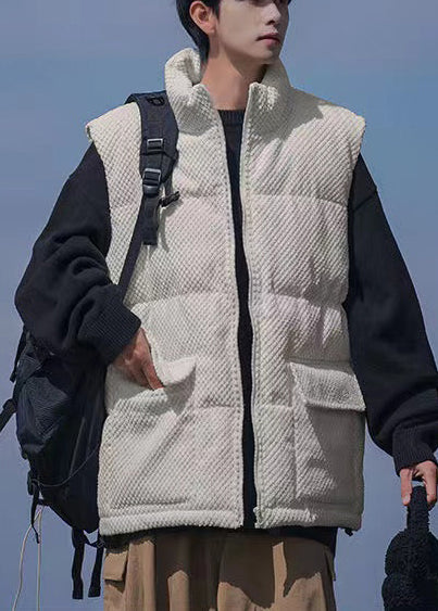 White Oversized Pockets Corduroy Vests Clothing Winter