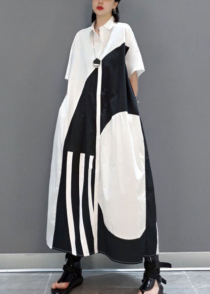 White Peter Pan Collar Print Party Long Dress Spring