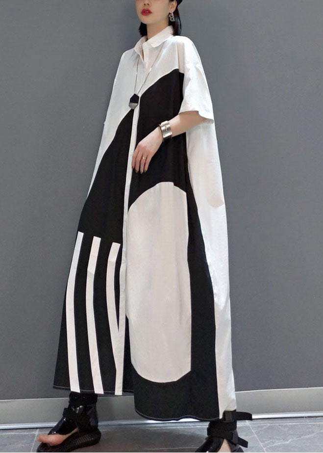 White Peter Pan Collar Print Party Long Dress Spring