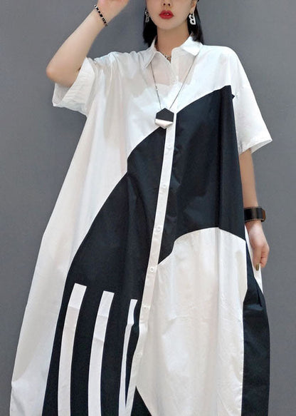 White Peter Pan Collar Print Party Long Dress Spring
