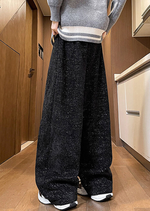 White Pockets Elastic Waist Warm Fleece Wide Leg Pants Spring